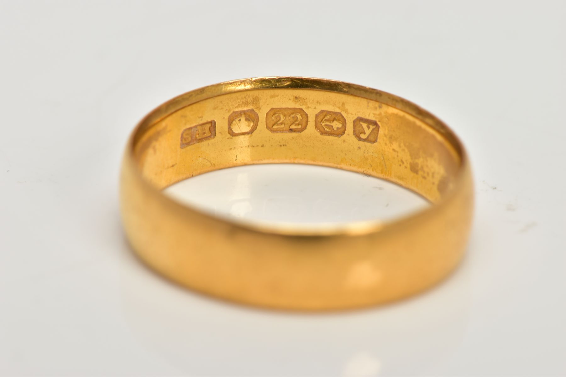 A 22CT GOLD BAND RING, plain polished design, approximate width 5.7mm, ring size P 1/2 centre, - Image 2 of 2