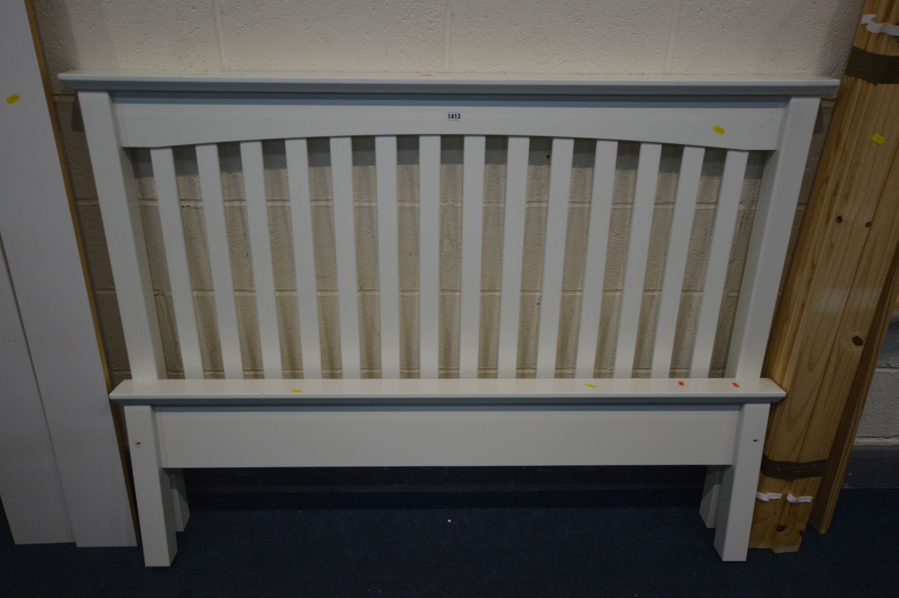 A MODERN WHITE FINISH 4FT6 BEDSTEAD, with side rails, pine slats and bolts - Image 2 of 2