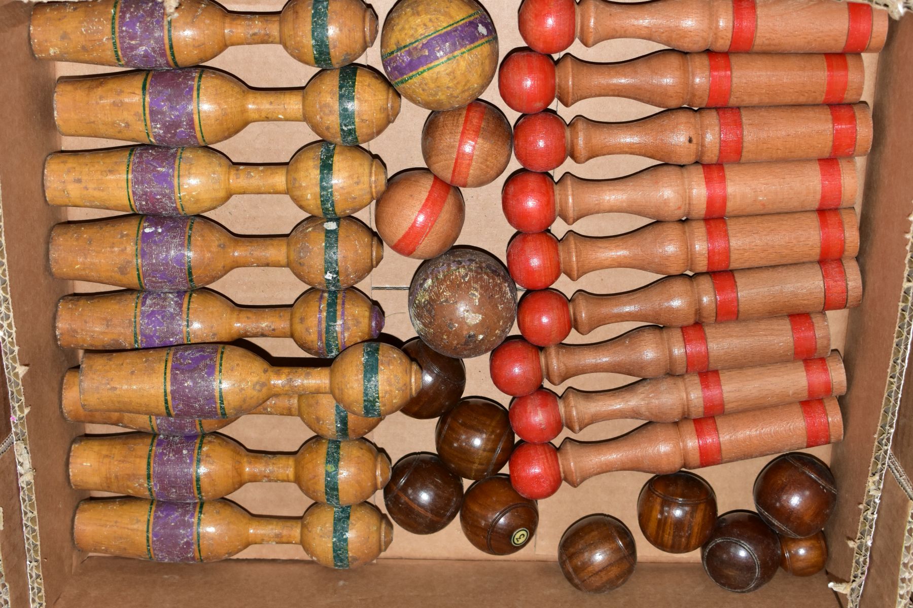 TWO UNBOXED SETS OF INDOOR WOODEN SKITTLES AND BALLS, playworn condition but both appear complete - Image 4 of 4