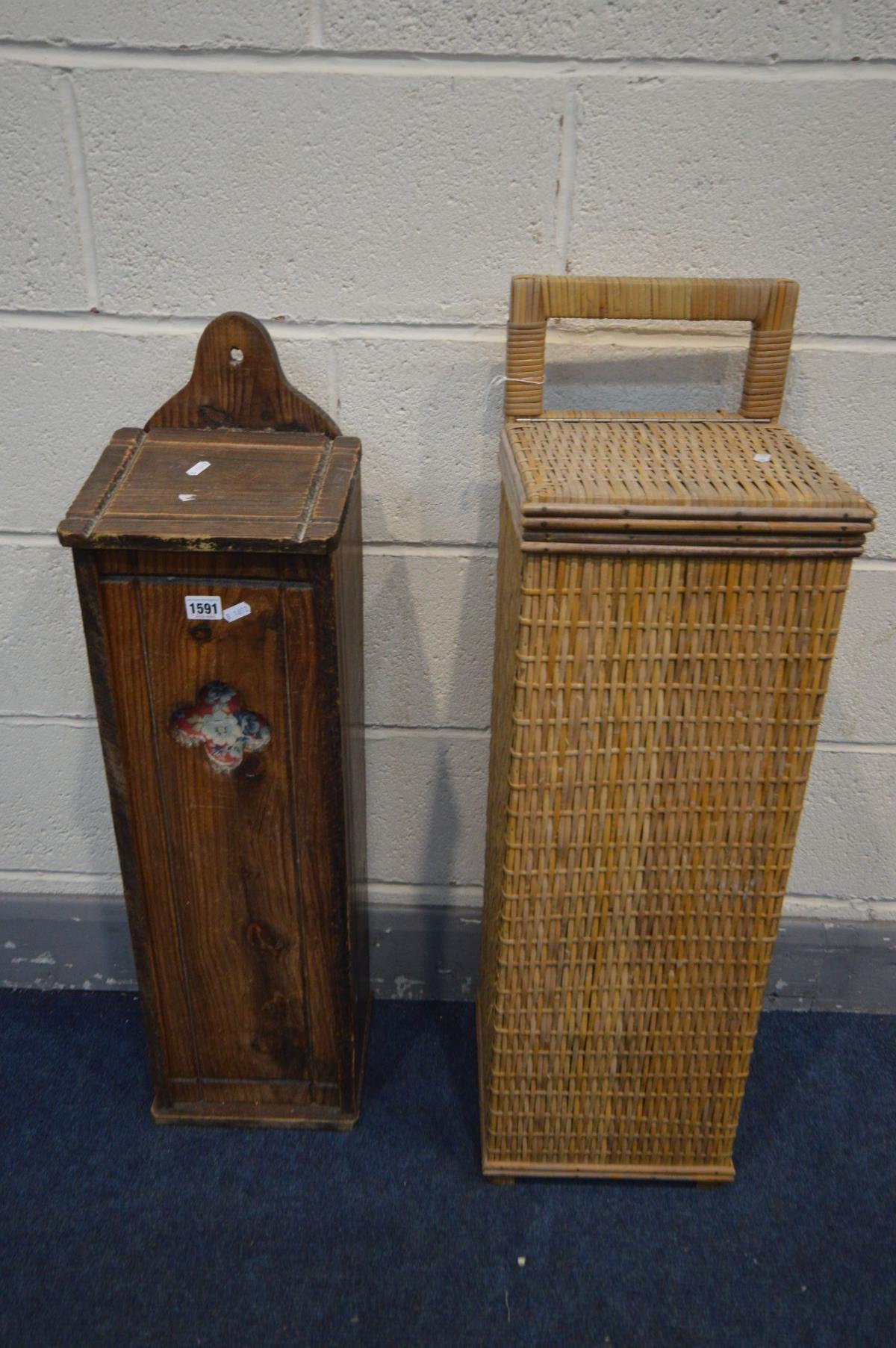 TWO FRENCH BAGUETTE BOXES, on wicker the other pine
