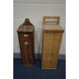 TWO FRENCH BAGUETTE BOXES, on wicker the other pine