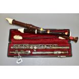 A CASED YAMAHA SILVER PLATED FLUTE, bears model No. YFL2115, the case fitted with cleaning