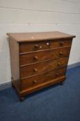 A VICTORIAN FLAME MAHOGANY CHEST OF TWO SHORT OVER THREE LONG DRAWERS, turned handles on bulbous