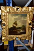 AN EARLY 19TH CENTURY OIL ON PANEL IN THE STYLE OF JAN WYNANTS, titled verso 'Woody Landscape,