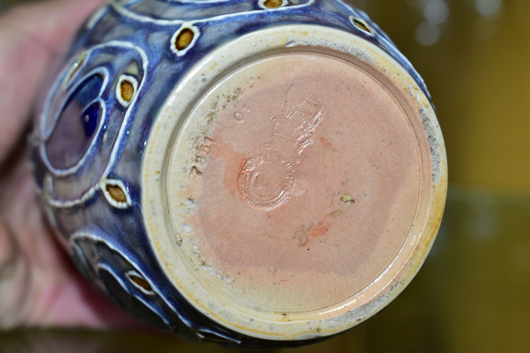 A ROYAL DOULTON STONEWARE VASE, to include foliage decoration on mottled lavender ground, - Image 4 of 5