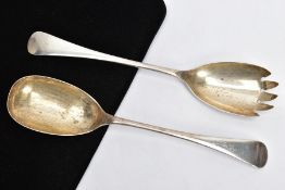 A PAIR OF SILVER SALAD SERVERS, of an old English pattern, hallmarked 'Alexander Clark & Co Ltd'