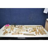A TRAY OF BRASS AND BRASSED door furniture to include ornate door pulls, push plates, coat hooks and