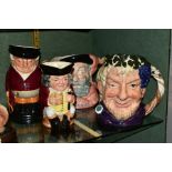 FOUR ROYAL DOULTON LARGE TOBY/CHARACTER JUGS, comprising The Huntsman D6320, Jolly Toby D6109,