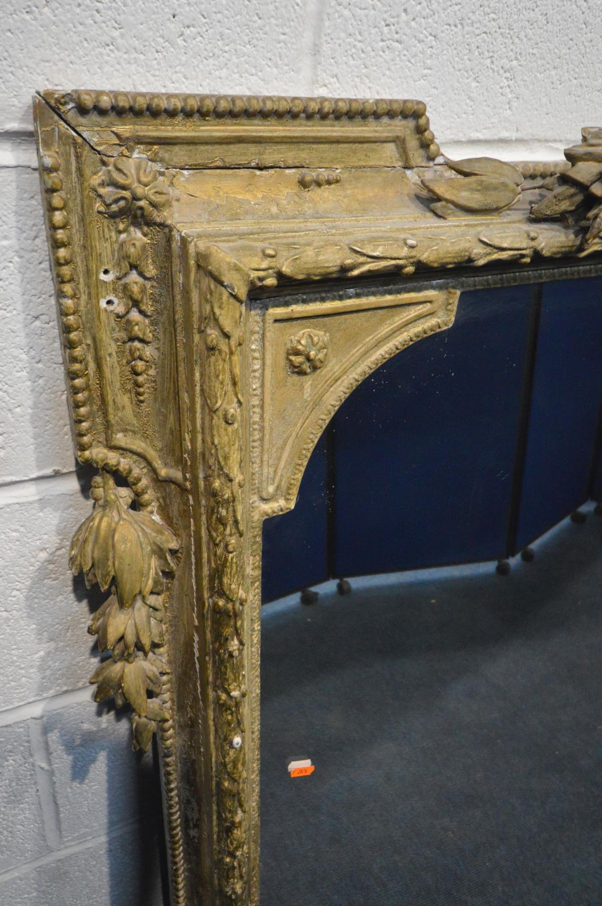 A 19TH CENTURY FRENCH LOUIS XVI STYLE GILTWOOD OVERMANTLE MIRROR, the plate within a frame with - Image 3 of 10