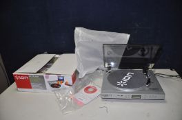 AN ION LP2 FLASH TURNTABLE/ MUSIC PLAYER appears to be brand new with box, software and manuals (PAT