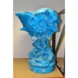 A MINTON LARGE SHELL ON CORAL SHAPED JARDINIERE, approximate height 70cm, turquoise blue (