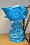 A MINTON LARGE SHELL ON CORAL SHAPED JARDINIERE, approximate height 70cm, turquoise blue (