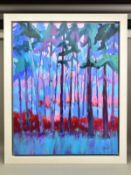 DAVID BRETT (BRITISH CONTEMPORARY) 'WINTER BLUES' an abstract Woodland landscape, signed bottom