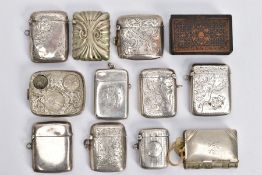 A SELECTION OF SILVER VESTA CASES, eight silver vestas, seven featuring engraving detail and one