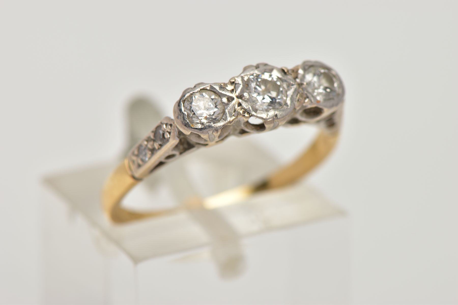 A THREE STONE DIAMOND RING, designed as three graduated brilliant cut diamonds with single cut - Image 4 of 4