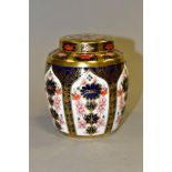 A ROYAL CROWN DERBY OLD IMARI GINGER JAR, '1128' pattern, solid gold band, LXI to base, height
