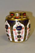 A ROYAL CROWN DERBY OLD IMARI GINGER JAR, '1128' pattern, solid gold band, LXI to base, height