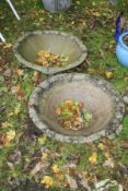 TWO COMPOSITE PANCHEON SHAPED PLANTERS , diameter 68cm x height 25cm