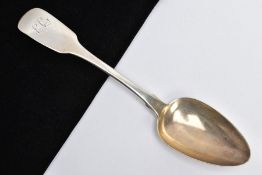 A GEORGE IV SILVER SERVING SPOON, fiddle pattern design, engraved initials to the terminal,