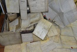 INDENTURES, over one hundred legal documents 1700-1799 with two documents dating from the 1600's, to