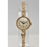 A LADIES 9CT GOLD 'TUDOR' WRISTWATCH, hand wound movement, round (slightly discoloured) silver