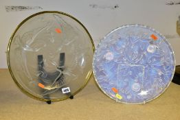 TWO FRENCH ART DECO MOULDED GLASS PLATES, the larger plate signed 'Verlys, France', relief moulded