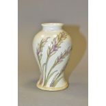 A SMALL WILIIAM MOORCROFT POTTERY VASE, 'Waving Corn' pattern, impressed 'W Moorcroft potter to H.M.