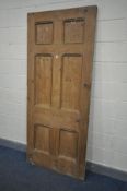 A VICTORIAN PINE HEADMASTER SCHOOLHOUSE SIX PANEL DOOR, 90cm x 212cm