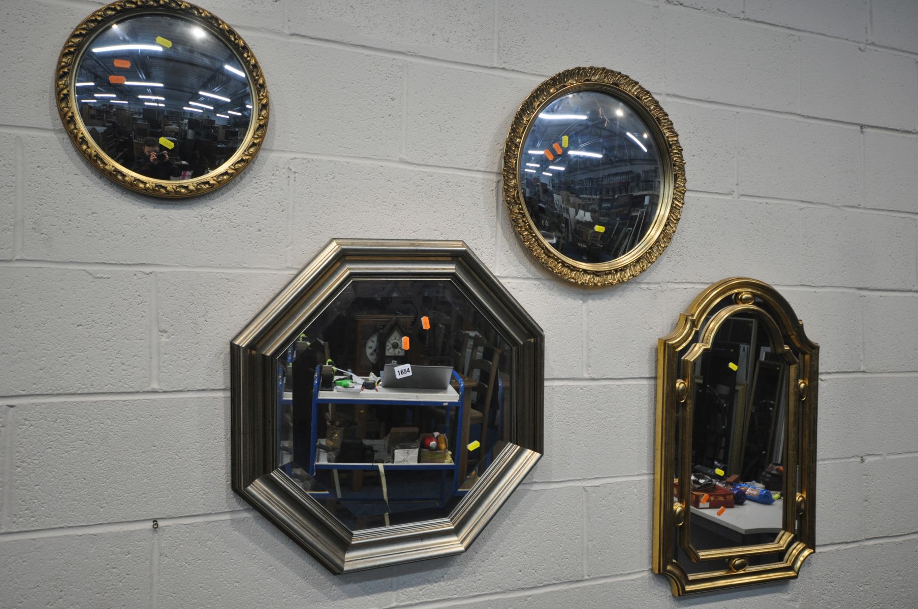 SIX VARIOUS WALL MIRRORS, to include two gilt framed circular convex wall mirrors, an octagonal - Image 2 of 3