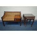 A MAHOGANY TELEPHONE TABLE/SEAT and a nest of three tables (2)