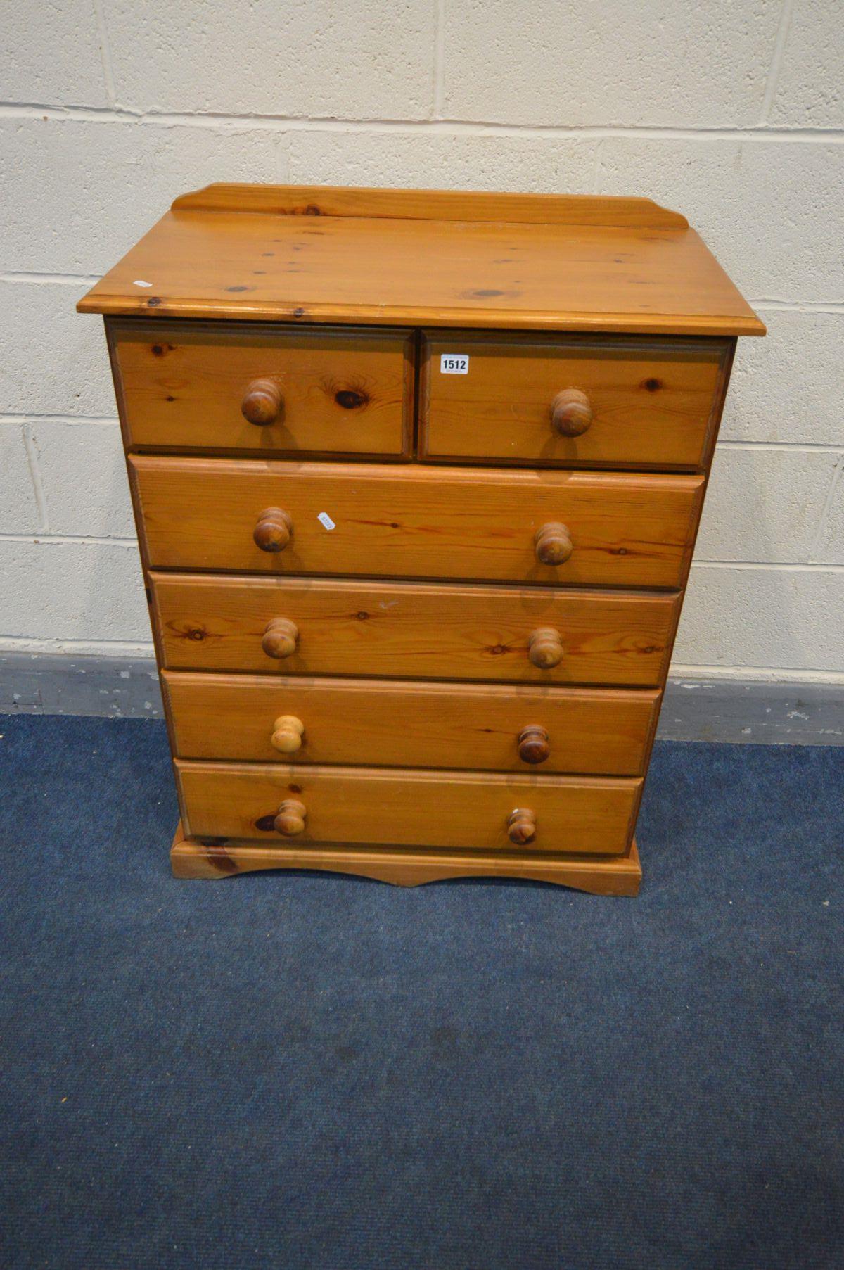 A PINE CHEST OF TWO SHORT OVER FOUR LONG DRAWERS, width 76cm x depth 42cm x height 96cm