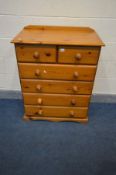 A PINE CHEST OF TWO SHORT OVER FOUR LONG DRAWERS, width 76cm x depth 42cm x height 96cm