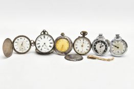 SIX POCKET WATCHES, to include five open face examples and one full hunter, one in a case, including