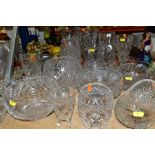 NINETEEN LARGE PIECES OF CUT GLASS AND CRYSTAL, to include seven vases, tallest approximately