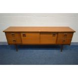 BATH CABINET MAKERS, BMC, A TEAK SIDEBOARD, with two drawers at each end, the right top drawer