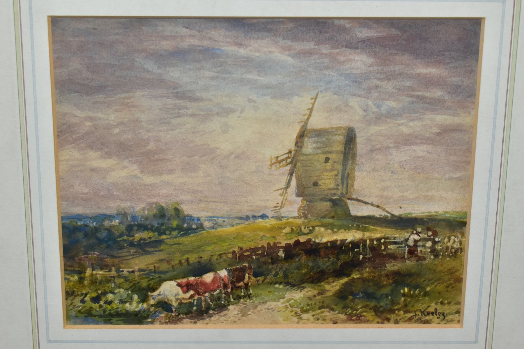 JOHN KEELEY (BRITISH 1849-1930) 'A WARWICKSHIRE LANDMARK' a landscape with cattle and a windmill, - Image 2 of 4