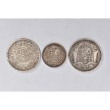 A SMALL AMOUNT OF 19th CENTURY COINS, to include an 1816 George III half-crown, a William IV half-