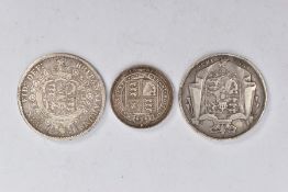 A SMALL AMOUNT OF 19th CENTURY COINS, to include an 1816 George III half-crown, a William IV half-