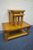 A SOLID GOLDEN OAK COFFEE TABLE with an undershelf, length 100cm x depth 60cm x height 45cm, along