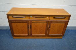 A G PLAN FRESCO TEAK SIDEBOARD, with three drawers above triple cupboard doors, width 143cm x