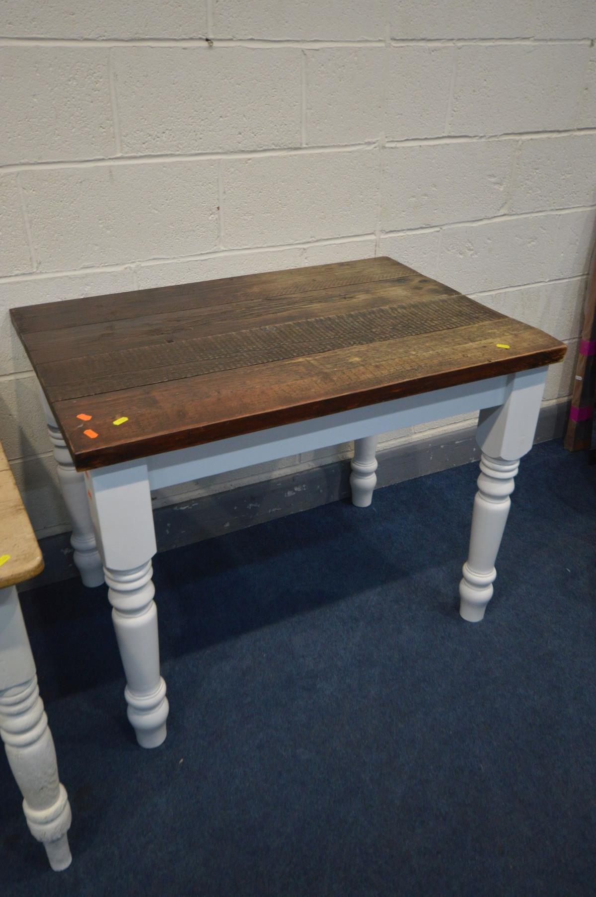 A VICTORIAN PARTIALLY PAINTED AND PINE TOPPED KITCHEN TABLE, with a single drawer, length 104cm x - Image 3 of 3