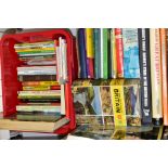 BOOKS, approximately fifty titles in two boxes relating to travel, including maps and guides
