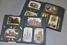 POSTCARDS, two albums containing approximate one hundred and eighty postcards featuring either