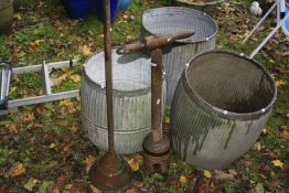 THREE GALVANISED DOLLY TUBS, diameter 42cm, 45cm, 48cm x height 49cm, 55cm and 55cm respectively