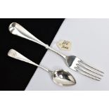 A SILVER FORK AND TEASPOON, Hanoverian fork with an engraved motif to the reverse of the terminal,