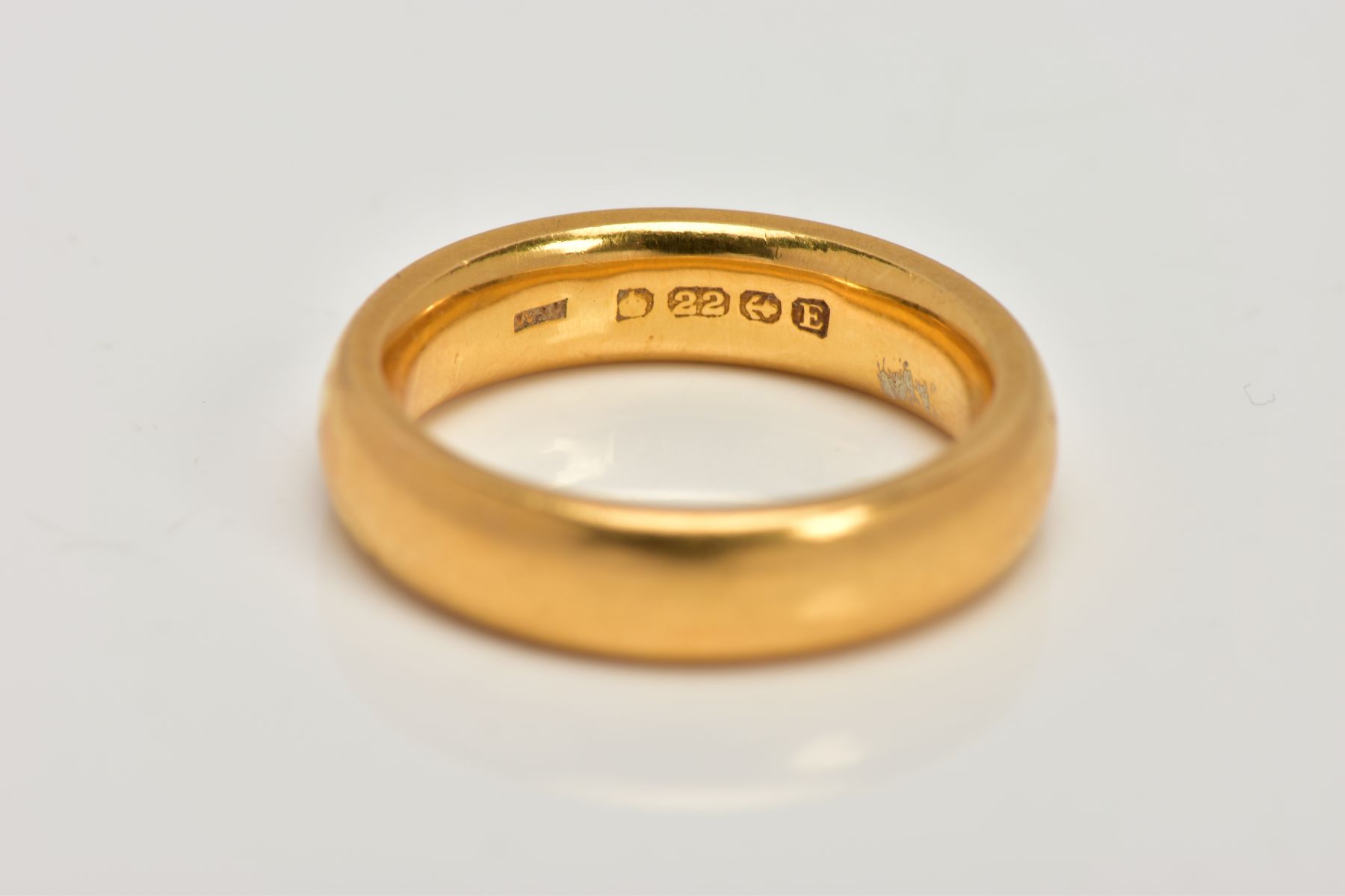 A 22CT BAND RING, a D-shape plain band, 22ct gold hallmark for Birmingham, width 5mm, ring size L, - Image 2 of 2