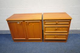 A G PLAN ALBANY TEAK THREE DRAWER BEDSIDE CABINET, and a two door cabinet (2)