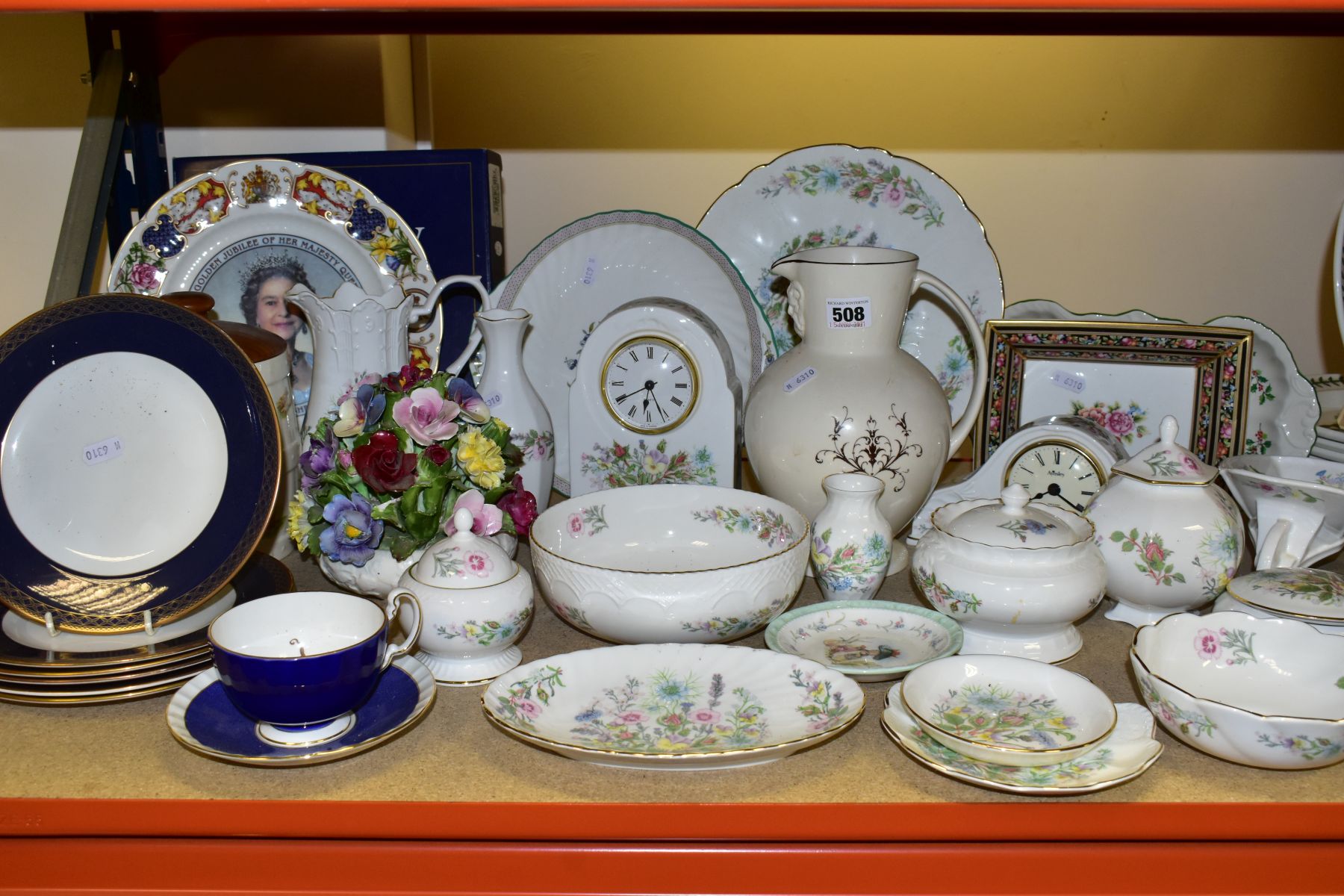 THIRTY SIX PIECES OF CERAMIC GIFT AND TEA WARES, to include Aynsley Wild Tudor clocks, plate,