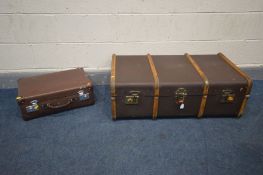 A VINTAGE TRAVELLING TRUNK, and a globe trotter suitcase (2)