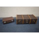 A VINTAGE TRAVELLING TRUNK, and a globe trotter suitcase (2)